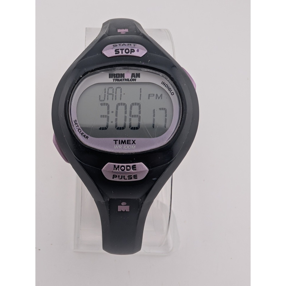 Timex Ironman Triathlon Women Watch 34mm Purple Black Indiglo- New Battery